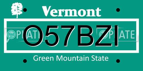 O57BZI Vermont License Plate