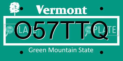 O57TTQ Vermont License Plate