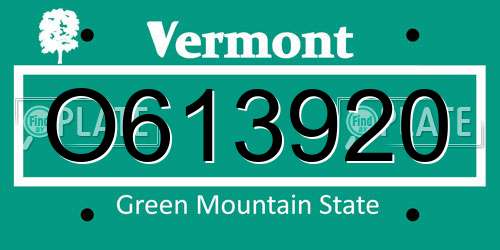 O613920 Vermont License Plate