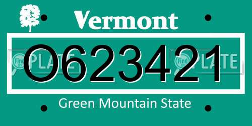O623421 Vermont License Plate