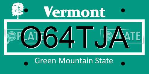 O64TJA Vermont License Plate