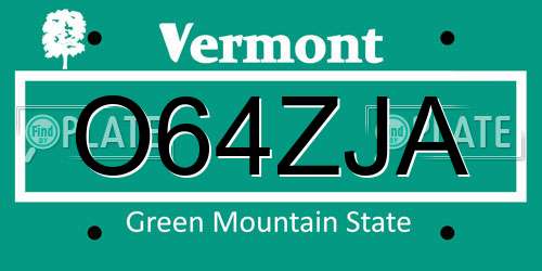O64ZJA Vermont License Plate