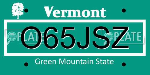 O65JSZ Vermont License Plate