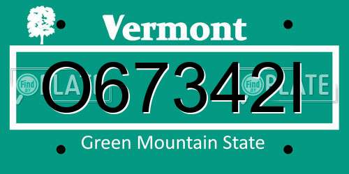 O67342I Vermont License Plate