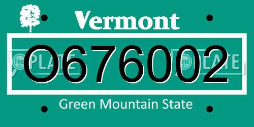 O676002 Vermont License Plate