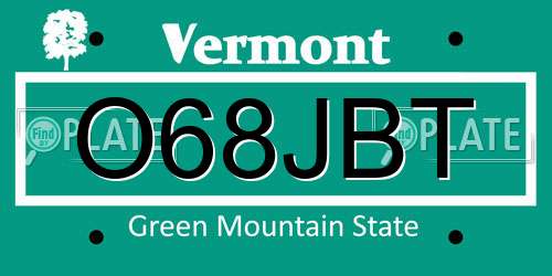 O68JBT Vermont License Plate