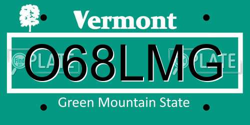 O68LMG Vermont License Plate