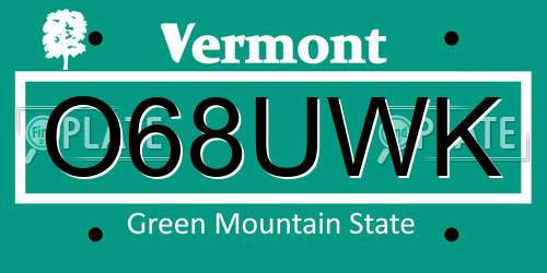 O68UWK Vermont License Plate