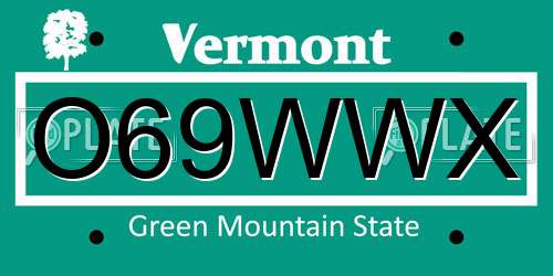 O69WWX Vermont License Plate