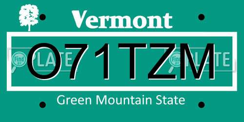 O71TZM Vermont License Plate