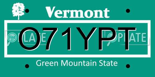 O71YPT Vermont License Plate