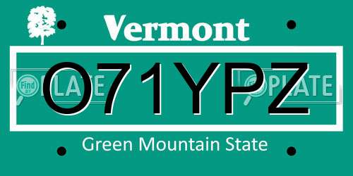 O71YPZ Vermont License Plate