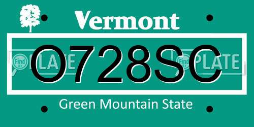 O728SC Vermont License Plate