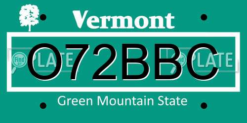 O72BBC Vermont License Plate