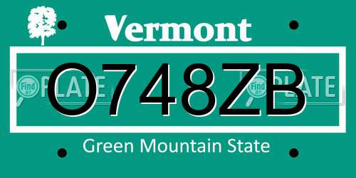 O748ZB Vermont License Plate