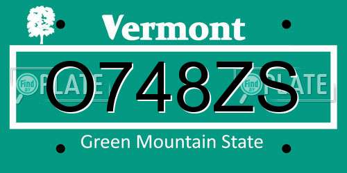 O748ZS Vermont License Plate