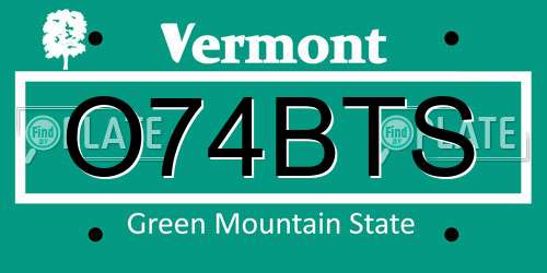 O74BTS Vermont License Plate