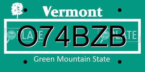 O74BZB Vermont License Plate