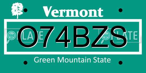 O74BZS Vermont License Plate
