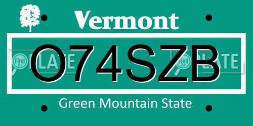 O74SZB Vermont License Plate