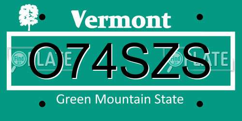 O74SZS Vermont License Plate