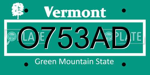 O753AD Vermont License Plate