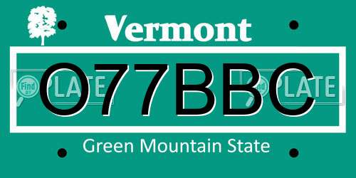 O77BBC Vermont License Plate