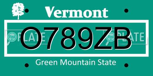 O789ZB Vermont License Plate