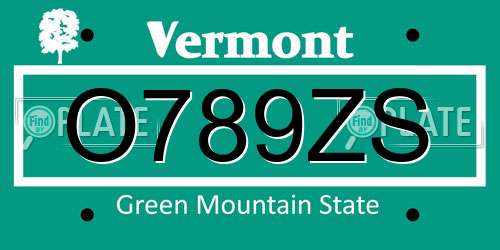 O789ZS Vermont License Plate