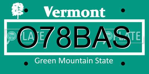 O78BAS Vermont License Plate