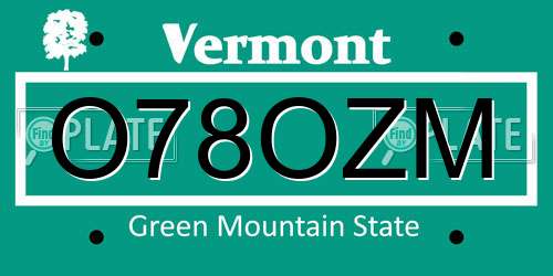 O78OZM Vermont License Plate