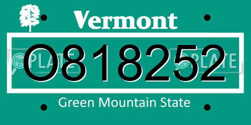 O818252 Vermont License Plate