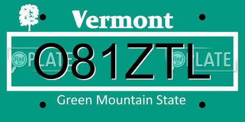 O81ZTL Vermont License Plate