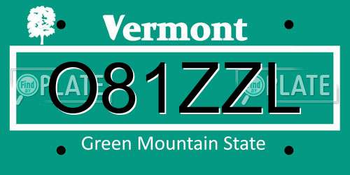O81ZZL Vermont License Plate