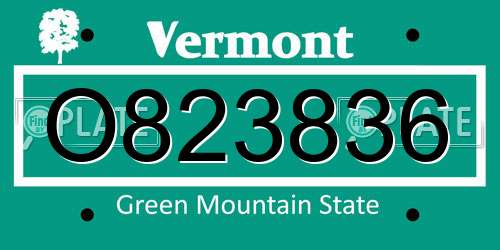 O823836 Vermont License Plate