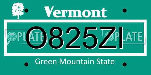 O825ZI Vermont License Plate