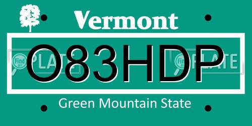 O83HDP Vermont License Plate