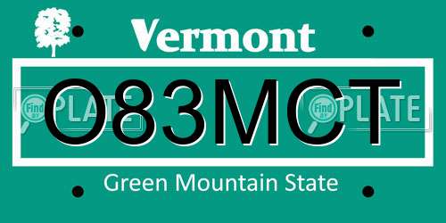 O83MCT Vermont License Plate