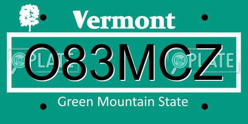 O83MCZ Vermont License Plate