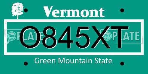 O845XT Vermont License Plate