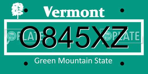 O845XZ Vermont License Plate