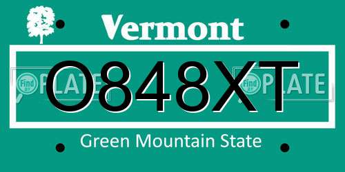 O848XT Vermont License Plate