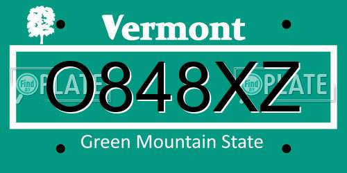 O848XZ Vermont License Plate