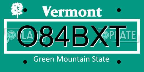 O84BXT Vermont License Plate