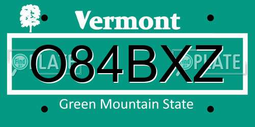 O84BXZ Vermont License Plate