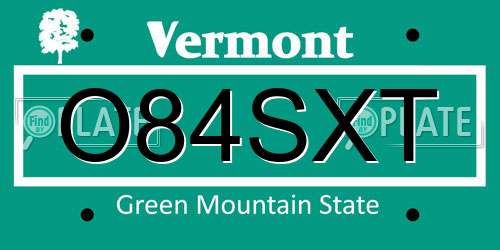O84SXT Vermont License Plate