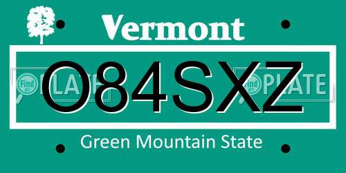 O84SXZ Vermont License Plate