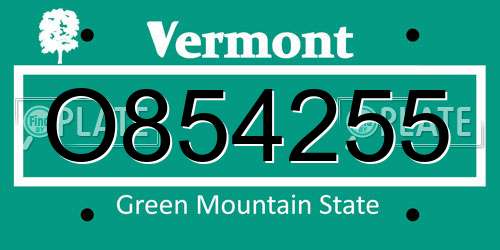 O854255 Vermont License Plate