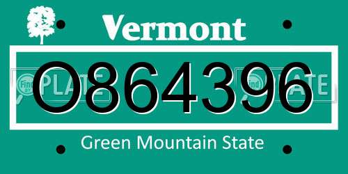 O864396 Vermont License Plate