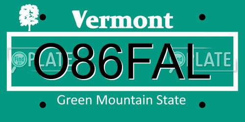 O86FAL Vermont License Plate